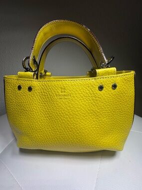 Kate Spade Yellow Pebbled Leather Satchel Mini Tote Detailed Stitching